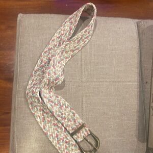White, teal, pink and tan belt